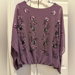 QED London Purple Floral Embellished Blouse